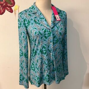 New Lilly Pulitzer Bon Bon Blue PJ Knit Top Sz S
